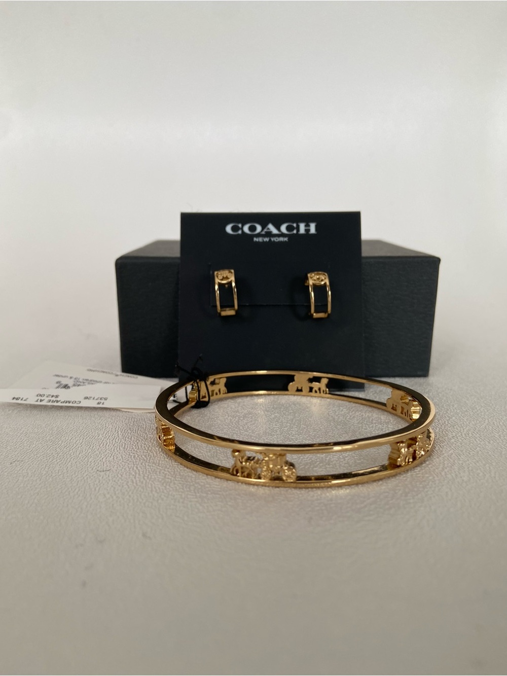 COACH Gold-Tone Signature Bangle Bracelet and Hoop Earring Set
